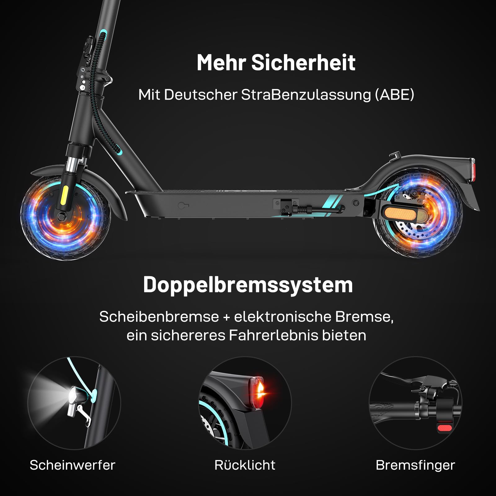 RCB E-Scooter mit Straßenzulassung (ABE), Elektroroller, 8,5-10 Zoll, 7,8Ah-11.4Ah Akku, 400W Motor, 23-40 km Reichweite, Faltbarer e Roller, APP-Steuerung, Doppelbremse, Doppelstoßdämpfer