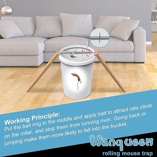 Miniatura 5 de Paquete de 2 trampas para ratones de troncos rodantes, balde de trampa para ratones vivos, trampas para ratas para casa, captura de liberación