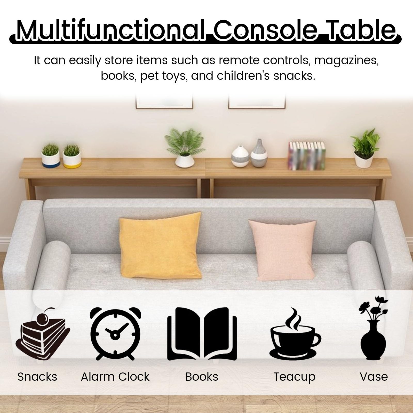 Konsolentisch für Wohnzimmer hinter Couch, freistehender schmaler Sofatisch für Eingang, Flur, Fensterbank, schmal, platzsparend