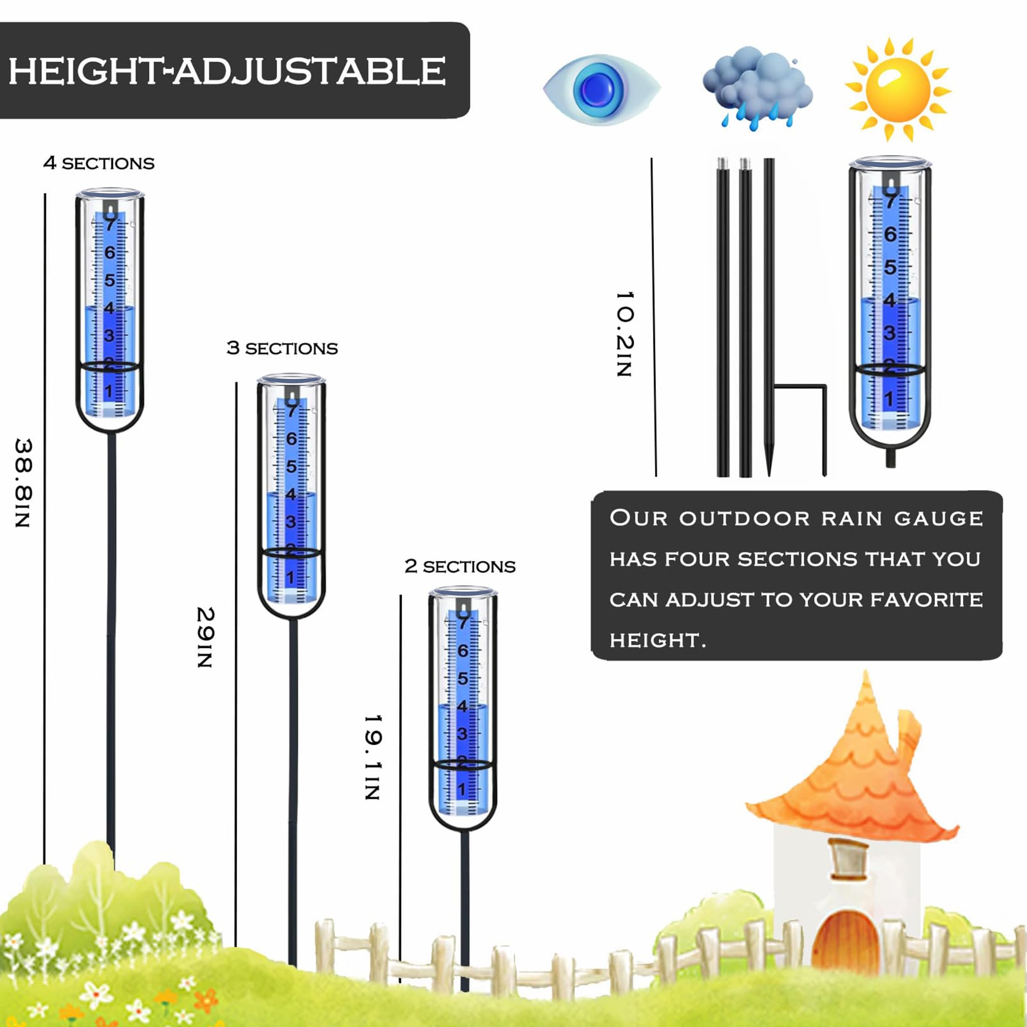 Winter Proof Rain Gauge Outdoor – 38.8" Extra Tall with Clear Numbers, Freeze-Resistant & Durable Plastic, Easy-Read Large Scale, Metal Stake for Yard Lawn Garden – Accurate Rainfall Measuring Tool - 3