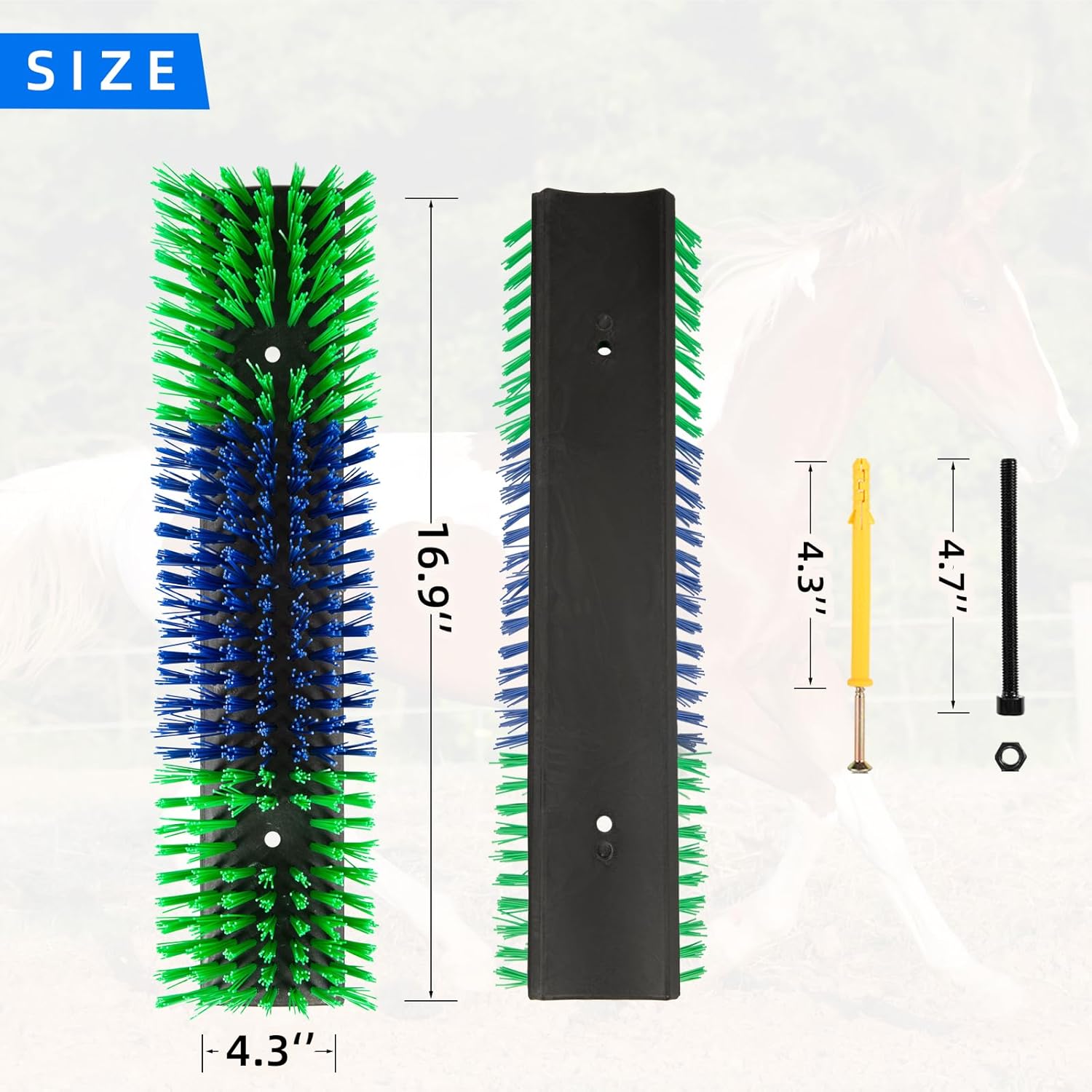 Livestock Scratch Brush for Cattle, Horses, Goats, Cow, Durable Scratching Brush, Massage Grooming Tool for Healthy Coat, Relieves Itching, Easy Install on Fence Posts(4pcs, Green)