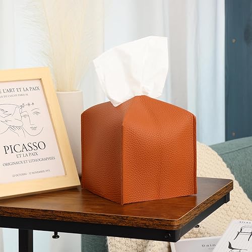 Miniatura 6 de Fixwal Kleenex, 2 fundas para caja de pañuelos, 5.12 x 5.12 x 5.12 pulgadas, organizador decorativo de piel sintética, soporte cuadrado para caja de