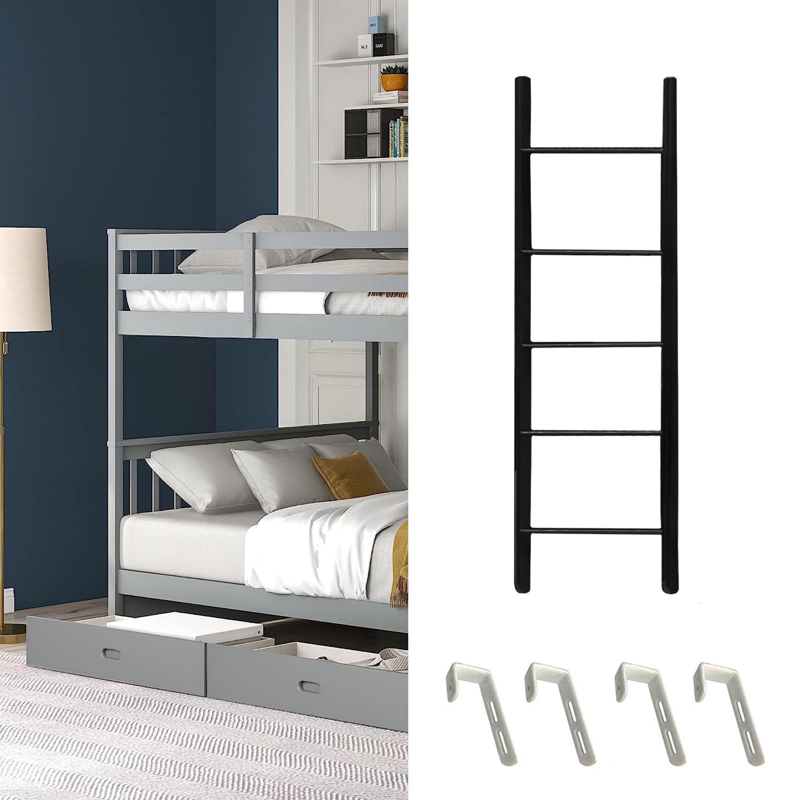 FAXIOAWA Scala a Castello in Metallo Scaletta per Letto Nera, Scala Decorativa per Letto Sospeso, Scala per Camper Salvaspazio con Ganci, Scala per Mansarda 45"/51"/55"/59" (Size : 150cm(59"))