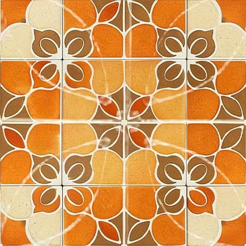 IVN 10 azulejos de suelo de 12 x 12 pulgadas con diseño geométrico floral retro marrón naranja y marrón, despegar y pegar, autoadhesivas,