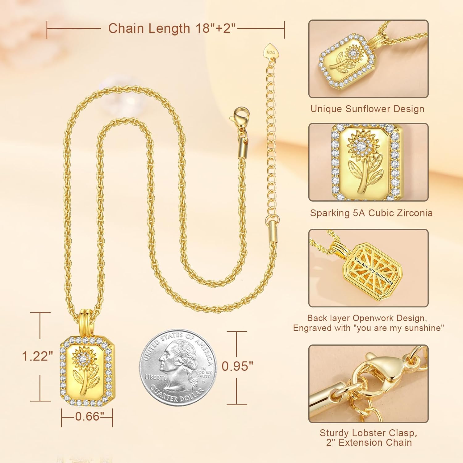 Gifts for Women - 24K Gold Plated Sunflower Necklaces for Women, Birthday Gifts for Wife Anniversary for Her Jewelry, You are My Sunshine Gift for Girlfriend Mom Daughter