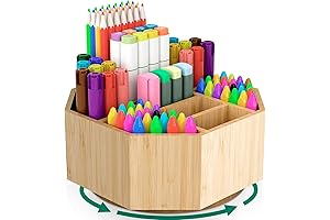Bamboo 360 Rotating Art Supply Organizer - Premium Desktop Organizer for Artists...