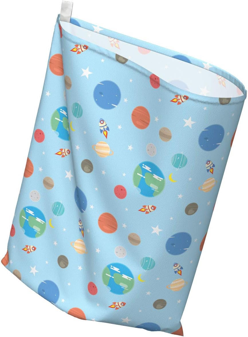 Ambesonne Space Gift Bag, Illustration of Colorful Space Elements Planets Cosmic Galactic Theme, Reusable Fabric Party Favor Pouch with 3 Ribbons, 27" X 32", Blue