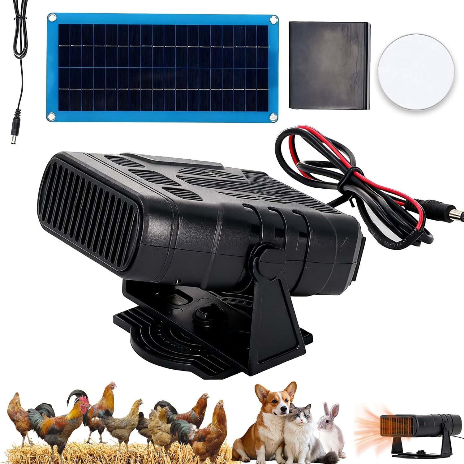 Photo voltaic Heater for Rooster Coop, 30W Photo voltaic Powered Heater with Overheat Safety, Splendid for Drying Heating Pet Home Heat Wind Gear (Black)