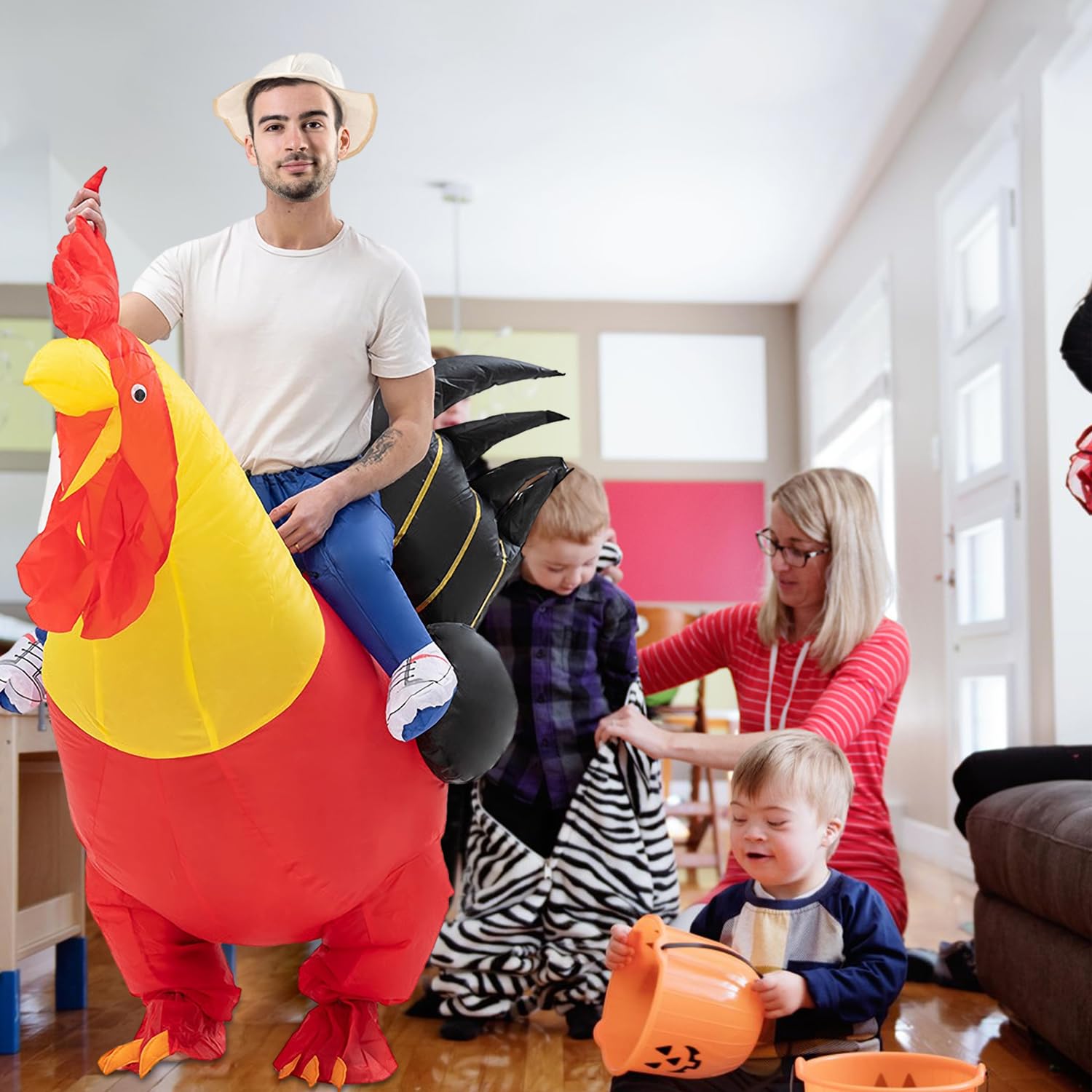 Costume de coq gonflable insolite Poulets Déguisement Costume Taille pour Fête Halloween Noël Cosplay Adulte (Red)