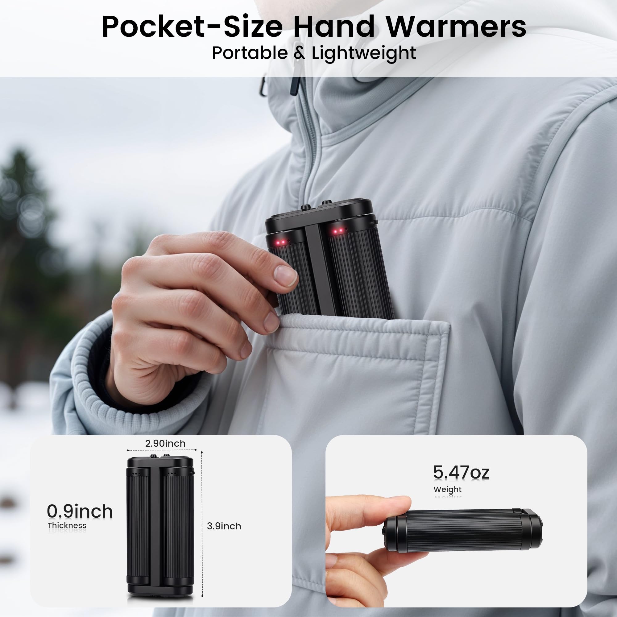 Scaldamani ricaricabili – Scaldamani elettrici 3 in 1, con chip intelligenti AI, riscaldatore tascabile portatile, rullo agitato, riscaldato a tutto tondo, regalo per uomini e donne, per interni ed