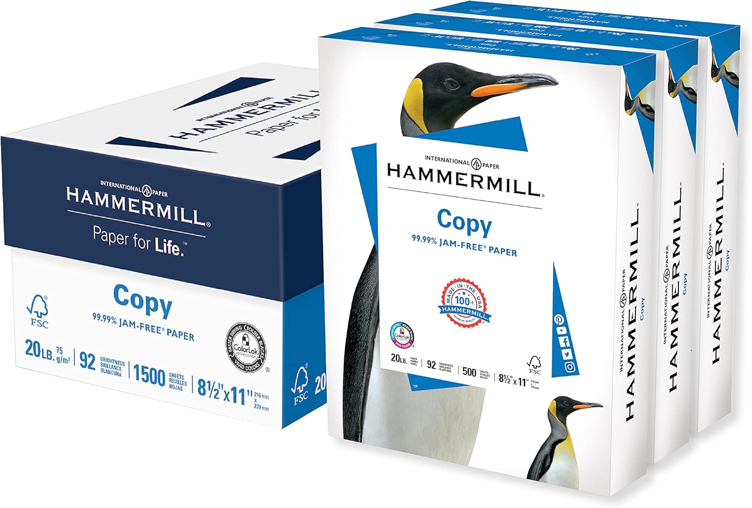 Hammermill Printer Paper, 20 Lb Copy Paper, 8.5 x 11 - 3 Ream (1,500 Sheets) - 92 Bright, Made in the USA : Office Products