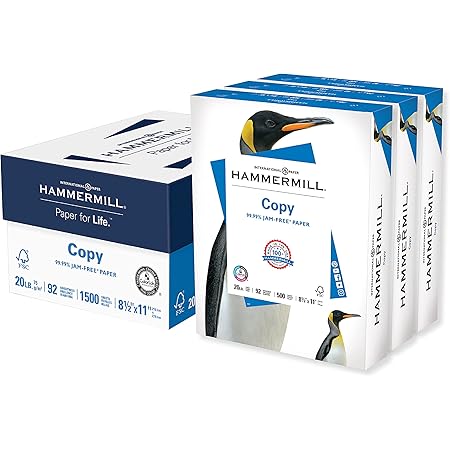 Hammermill Printer Paper, 20 Lb Copy Paper, 8.5 x 11 - 3 Ream (1,500 Sheets) - 92 Bright, Made in the USA