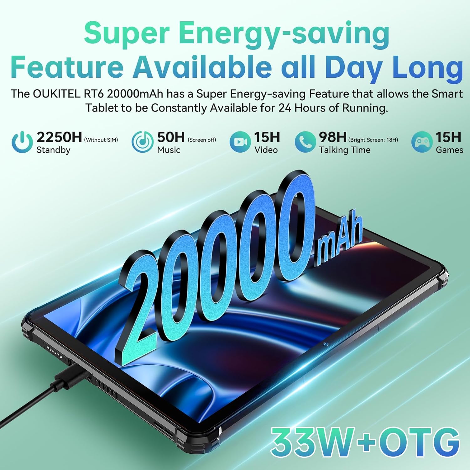 OUKITEL RT6 Android 13 Tablet Rugged, 20000mAh Batteria(33W) Rugged Tablet 10,1 Pollici FHD+,14GB+256GB(TF 1TB),IP68/IP69K Impermeabile,Octa-Core,16MP+16MP, Dual 4G LTE/5G WiFi/OTG/GPS/Face ID-Arancia