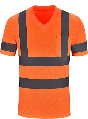 AYKRM Hi Vis - Camiseta ANSI Clase 3 con cuello en V reflectante de seguridad de alta visibilidad (XS-6XL)