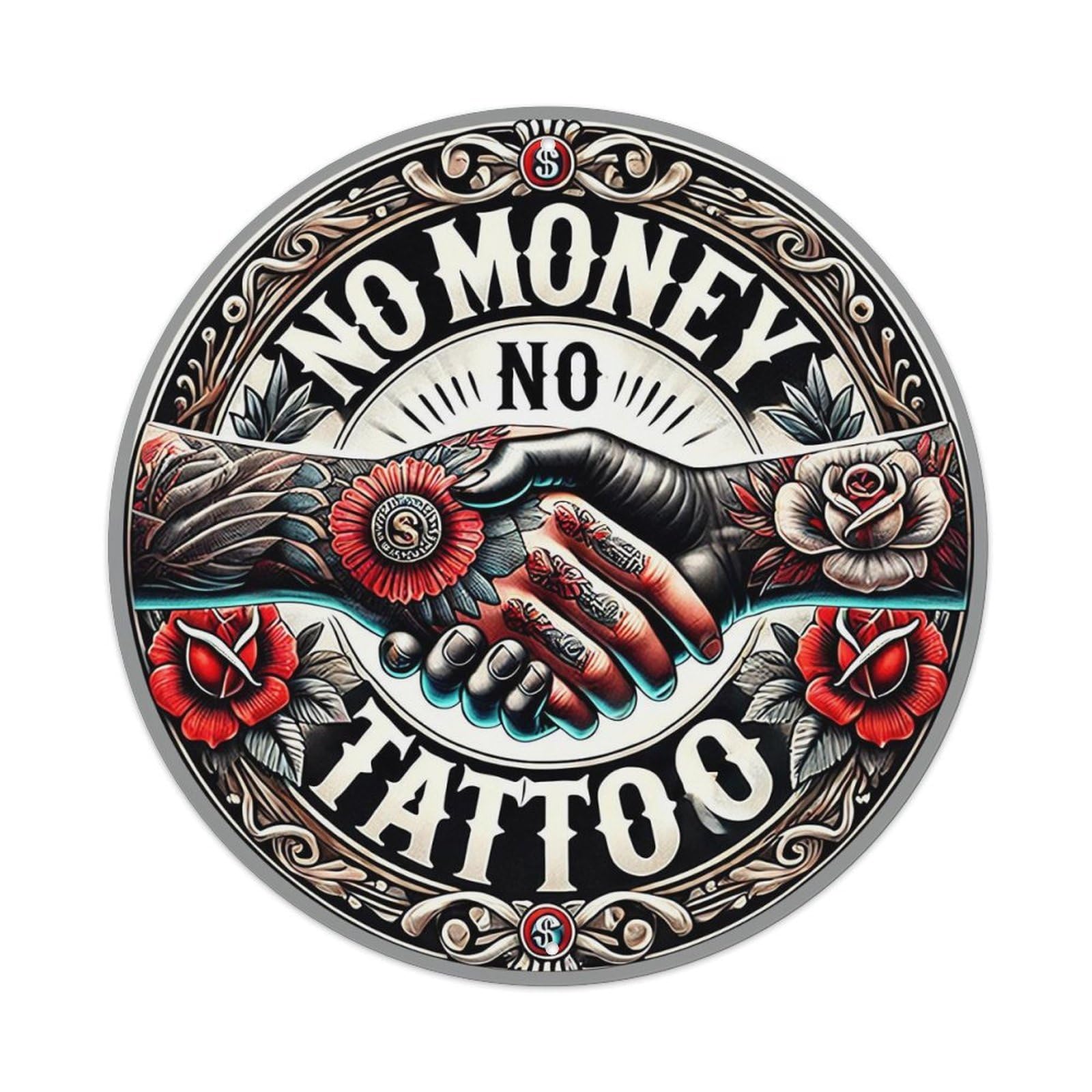 Jdyansheng Vintage No Money No Tattoo Design Tin Sign Metal Poster Metal Signs For Home Man Cave Bar Cafe Kitchen Laundry Room Wall Decorations 8X8 Inches