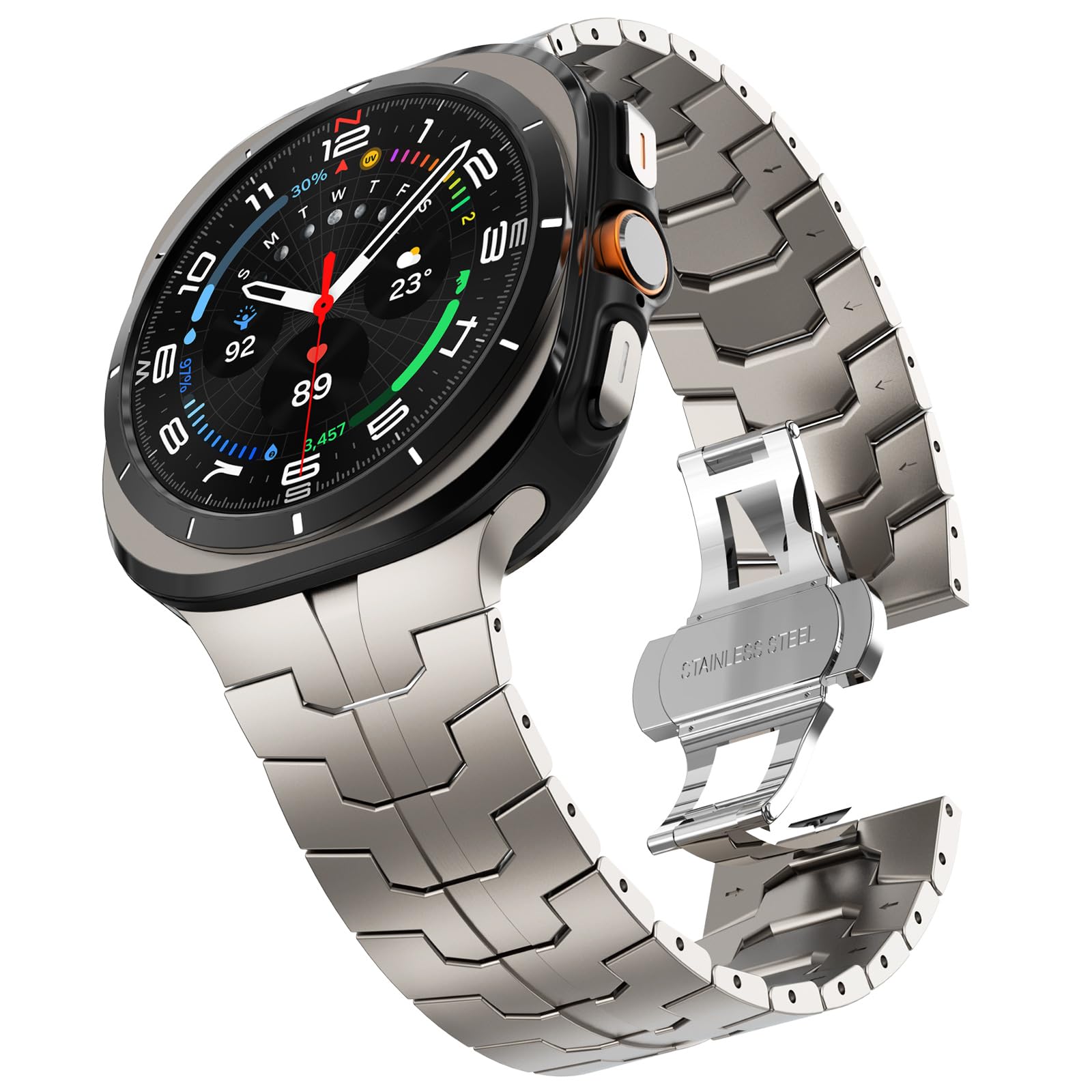 FULLIFE Compatible with Samsung Galaxy Watch Ultra Bands 47mm Accessories for Men Women, Stainless Steel Metal Link Folding Clasp No Gap Band for