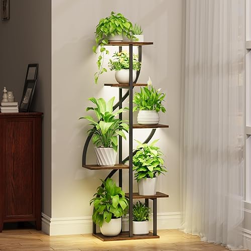Soporte para plantas de interior con luz de crecimiento, soporte para plantas de 51 pulgadas de alto para múltiples plantas, estante de plantas de 6