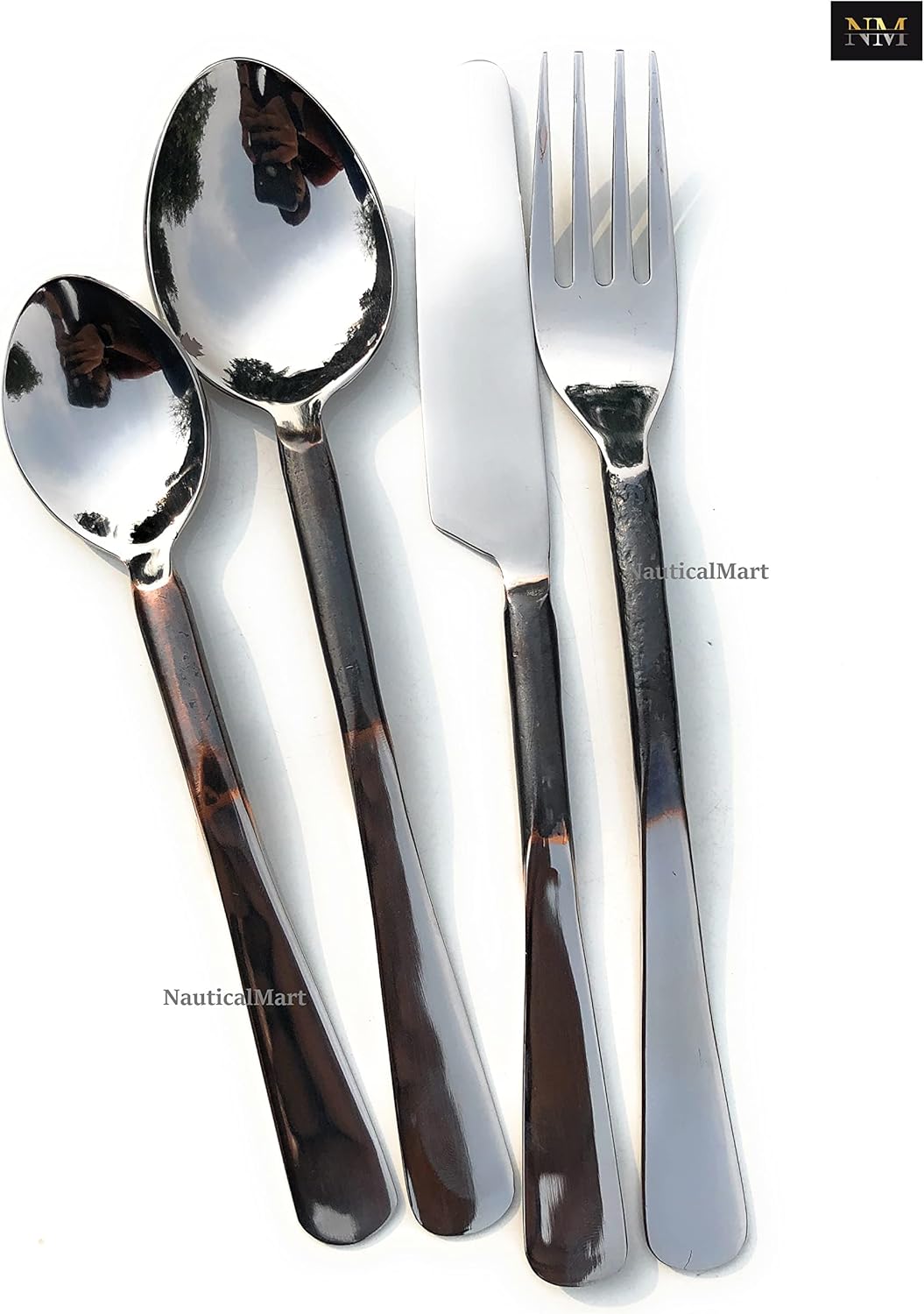 Medieval Eating Utensil Set Silverware Flatware Stainless Steel Fork Spoon Knife with Rustic Finish Hand Forged Handle - Dishwasher Safe