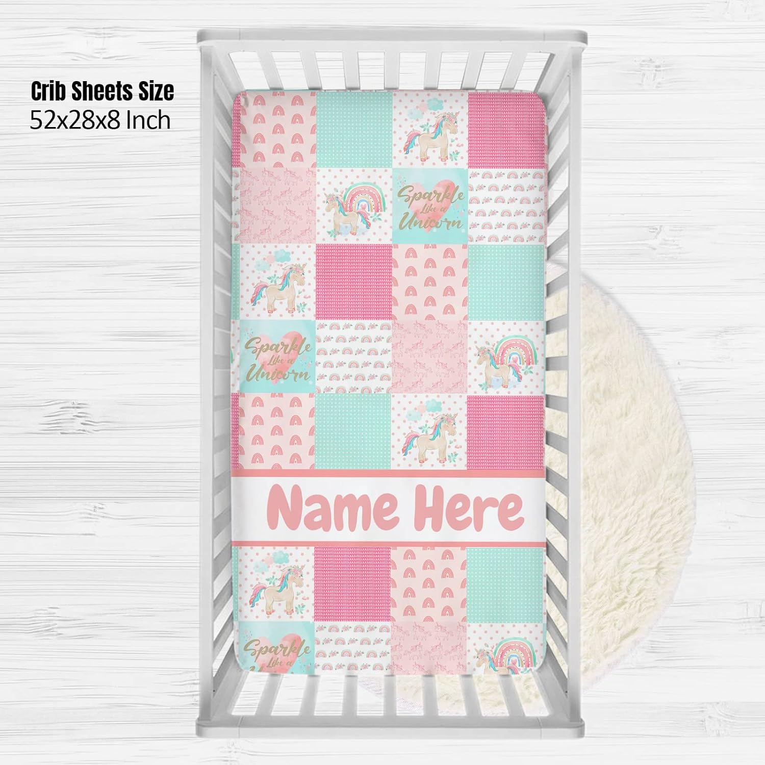 Personalized Unicorn and Rainbow Minky Baby Blankets with Name, Custom Baby Crib Bedding Sets for Girls Kids- Registry Gifts - Soft Plush Infant Toddler Baby Newborn Blanket