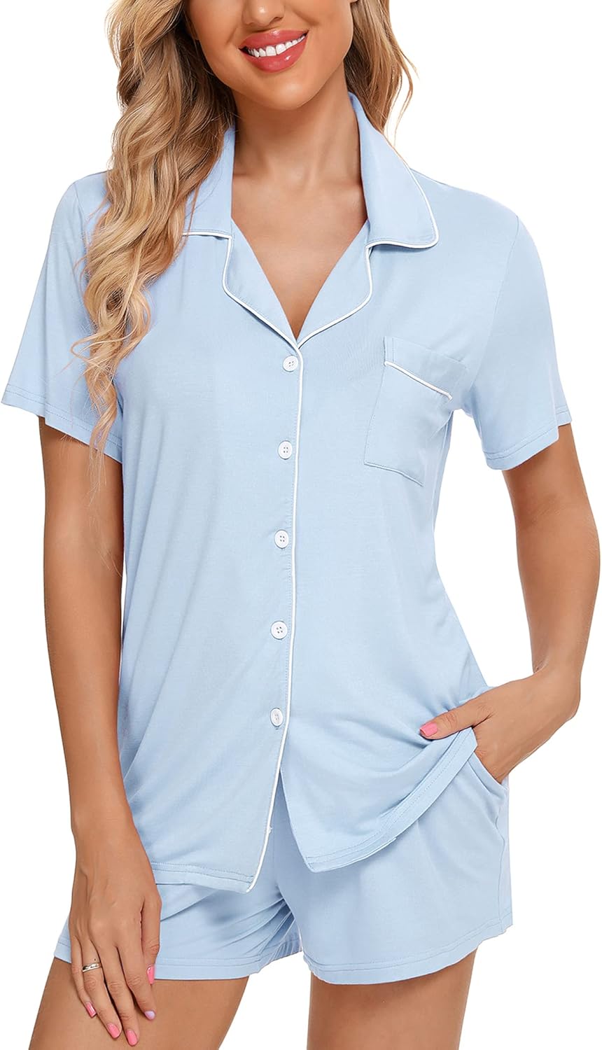 Leikar Womens Button Down Pajama Sets Bride Pajamas Sets Sleepwear Shorts Lounge Set - Image 2