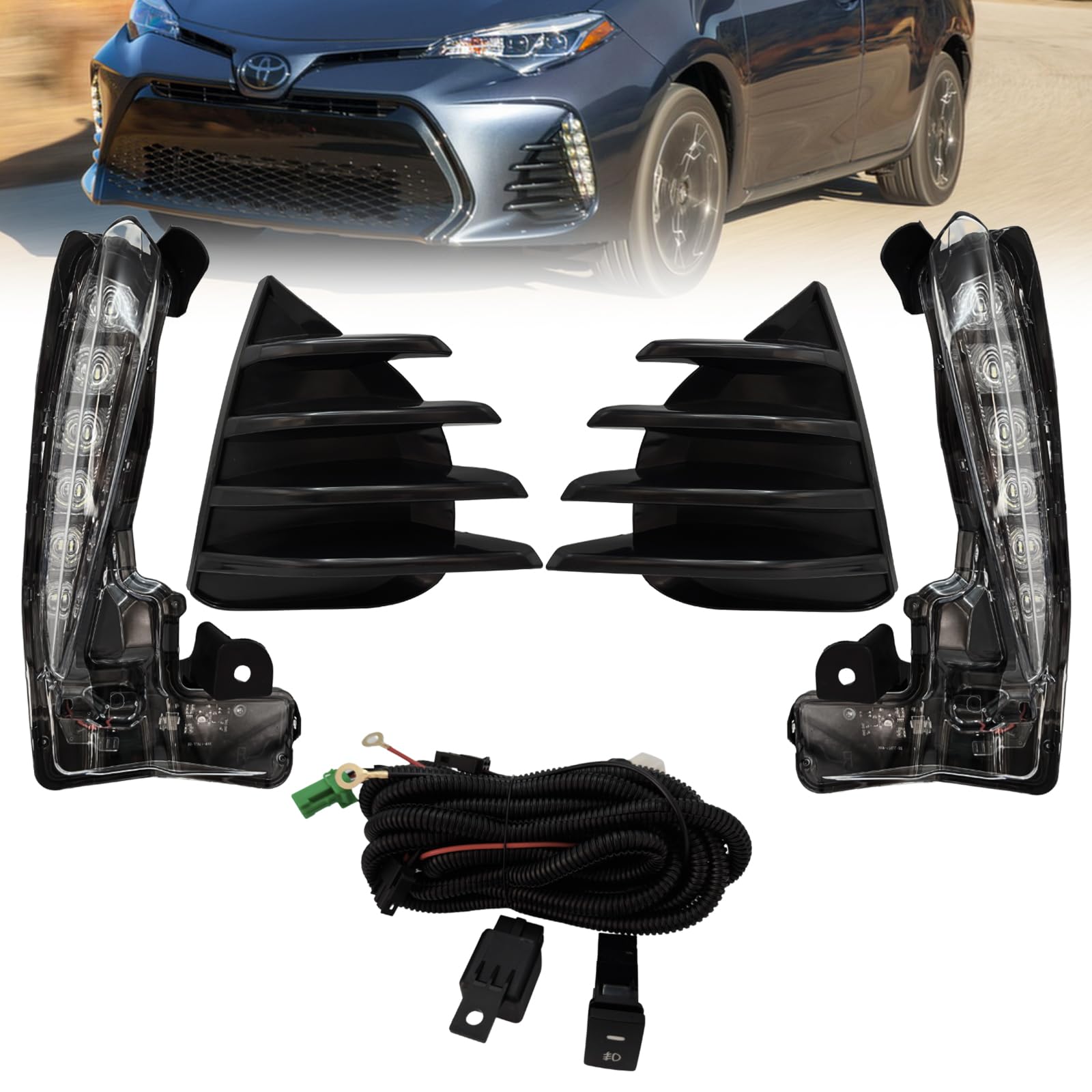 Daytime Running Lights Replacement for 2017-2019 Toyota Corolla SE XSE Front Driving Fog Lamp Assembly with Switch & Wring Harness