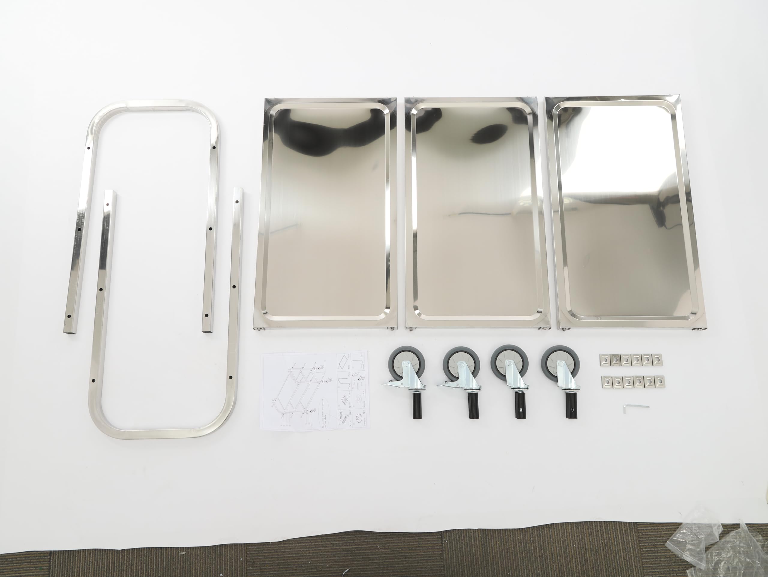 Carro de servicio de cocina de 3 pisos, acero inoxidable, plegable, negro, resistente, con ruedas y freno de pie, capacidad de 120 kg, para restaurante, bar, hotel, taller, hogar