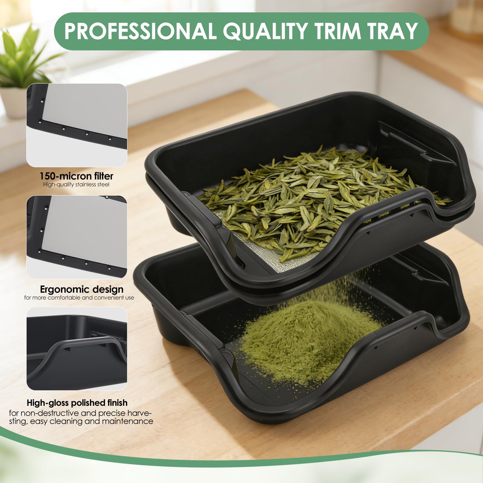 Trim Bin Set,mit 150 Micron Pollensieb,Scheren,Lupe & Bürste,Trimming Tray und Dry Sift Sieb,Trimming Tray für Pollen and Herbs