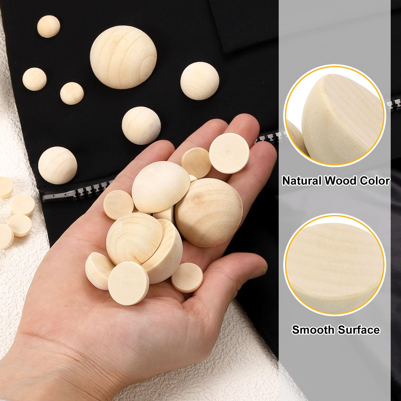 QUARKZMAN 100Pcs Mezze Sfere Di Legno 30mm/2.6inch Colore Naturale