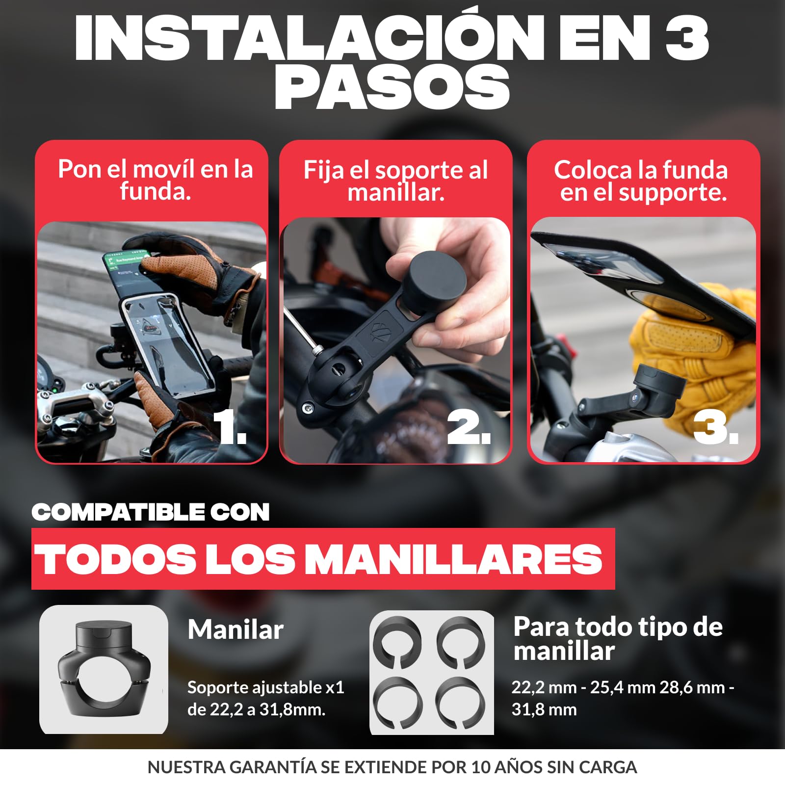 Shapeheart Soporte Móvil Moto Pro con Funda Magnética y Booster 360° | Para todos los móviles | Fijación al manillar 22–32 mm | Brazo 360° incluido | Resistente a la lluvia | Absorbe vibraciones