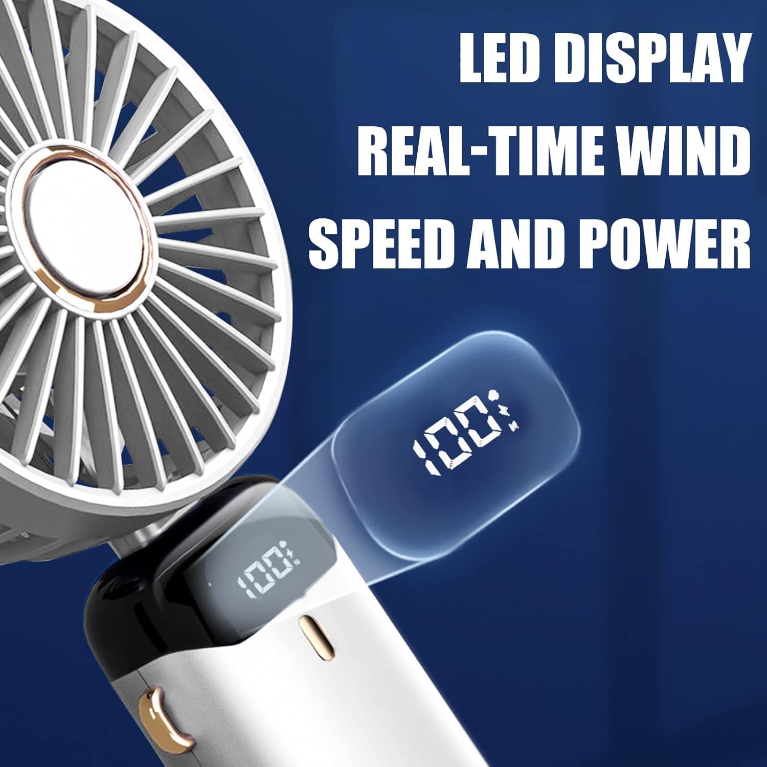 XJBTBA Ventilatore Portatile, ventole Portatili USB Ricaricabili con 5 velocità, Mini Ventilatore Alimentato a Batteria, ventole da Tavolo Pieghevoli con Display LED per casa, Ufficio, Camera da