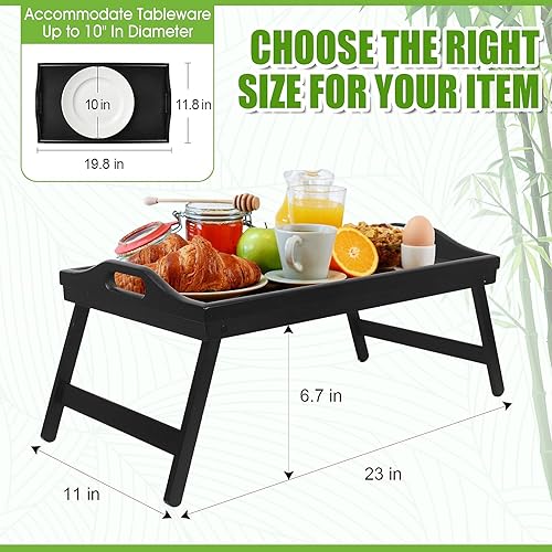 Miniatura 3 de Bandeja de cama con patas plegables de madera para servir desayuno en cama o bandeja para platos, mesa de TV, bandeja para computadora portátil,