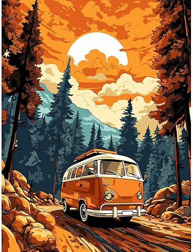 Miniatura 1 de Pintura por números para adultos  Pintura para adultos por número para adultos lienzo fácil  bosque atardecer paisaje pintura por números para