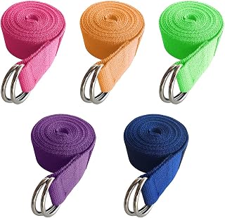 Uheng 5-Pack Yoga Straps 8ft/10ft Adjustable D-Ring Cotton Bands for Pilates, Stretching, Flexibility & Balance in Yoga Gym Workouts