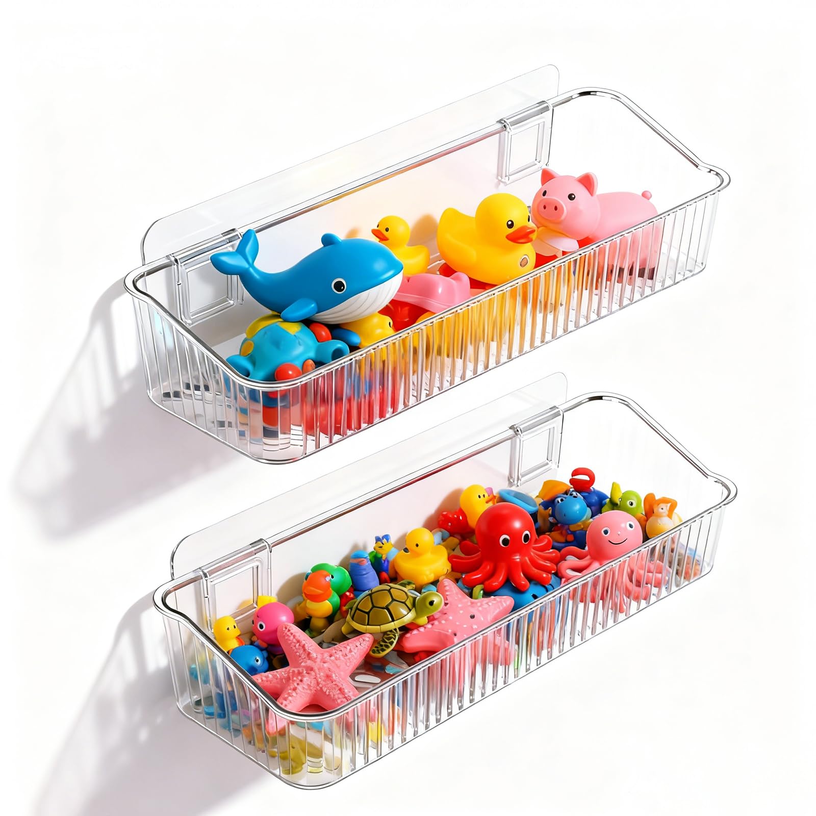 ZoiNavyer Bath Toy Storage Organizer with Drain Holes Large Capacity Adhesive Shower Caddy Quick-Dry Clear Plastic Bath Toy