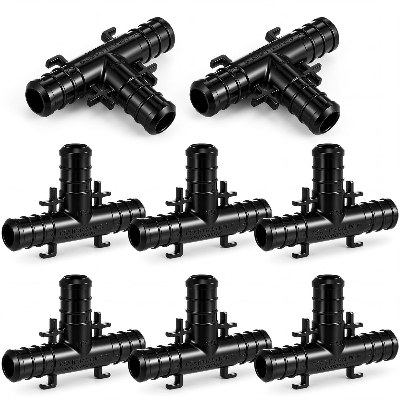 Paquete de 16 accesorios en T Pex, PPSU con pestañas de posición, conectores de tubo Pex de plástico en forma de T para sistemas de abrazadera, fontanería residencial e instalación de