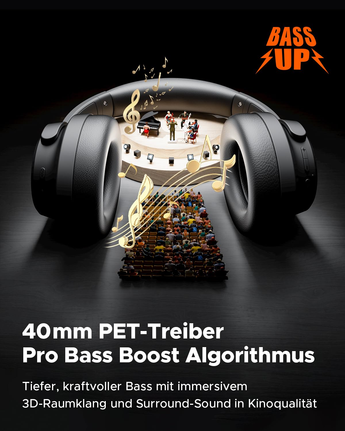 truefree HF-10 Over-Ear Bluetooth Kopfhörer mit 40mm Treiber, ANC -45dB, Raumklang, 125h Akku, AI Mikrofon, App, Gaming Modus, faltbar, USB-C, AUX, Headset mit Transparenzmodus