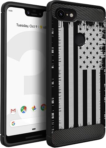 CasesOnDeck Case Compatible with Google Pixel 3 /Pixel 3 Case - Soft Fitted Flexible TPU Cover Shock Protection Black White US Flag
