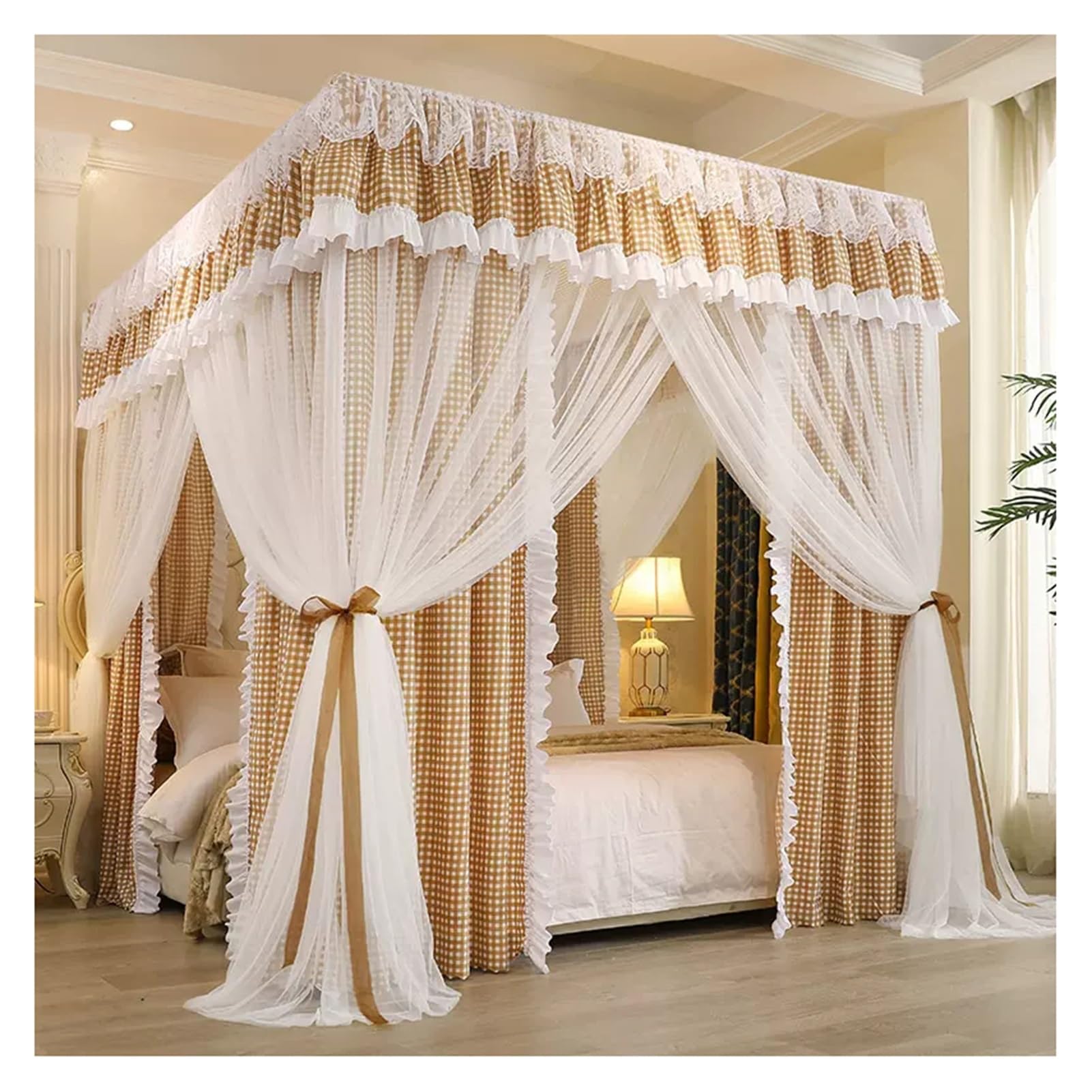 Amazon｜天蓋付きベッドカーテン 大人の寝室はベッドのマントを飾り