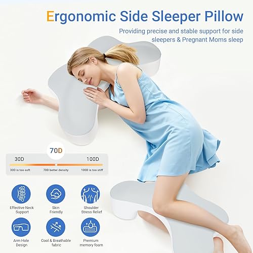 Miniatura 3 de Wattne - Almohadas para durmientes laterales con agujeros para brazos - Almohada de espuma viscoelástica para el hombro para durmientes laterales,