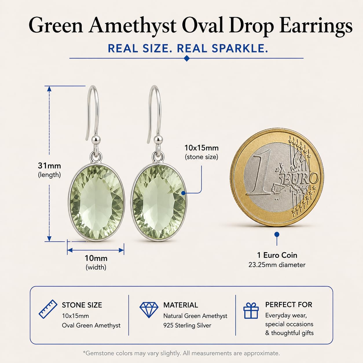 Pendientes de Plata de Ley con Amatista Verde | Diseño Elegante con Piedra Natural Facetada | Joyería Sofisticada para Mujer