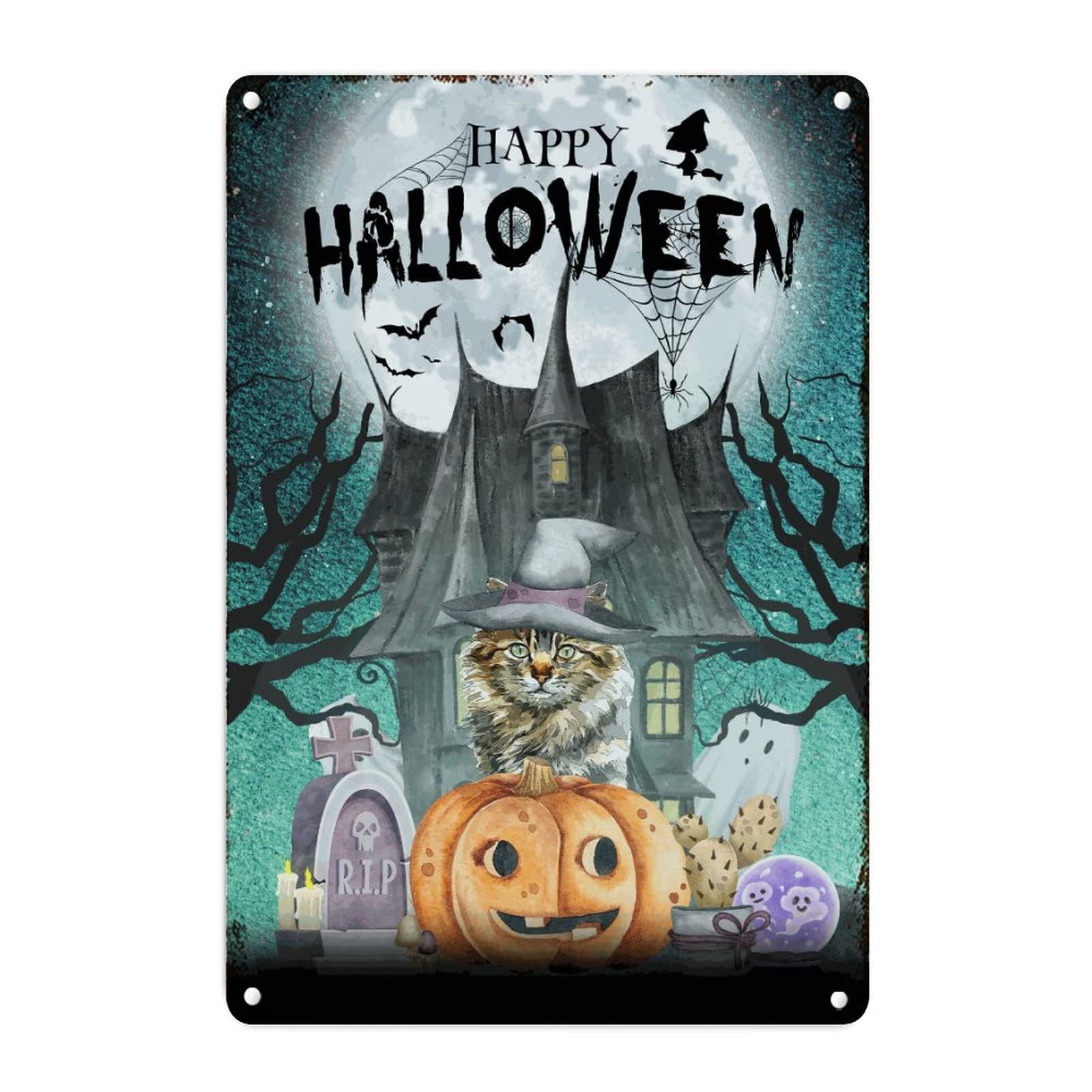 Décoration murale métal Halloween chat effrayant finition premium durable