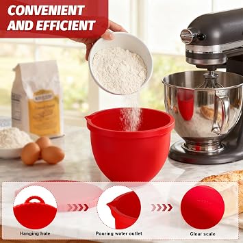 Silicone Bowl Liners for KitchenAid Mixers, Universal Fit for 5-Quart Mixing Bowls, Non-Stick Easy Cleaning-Red/White