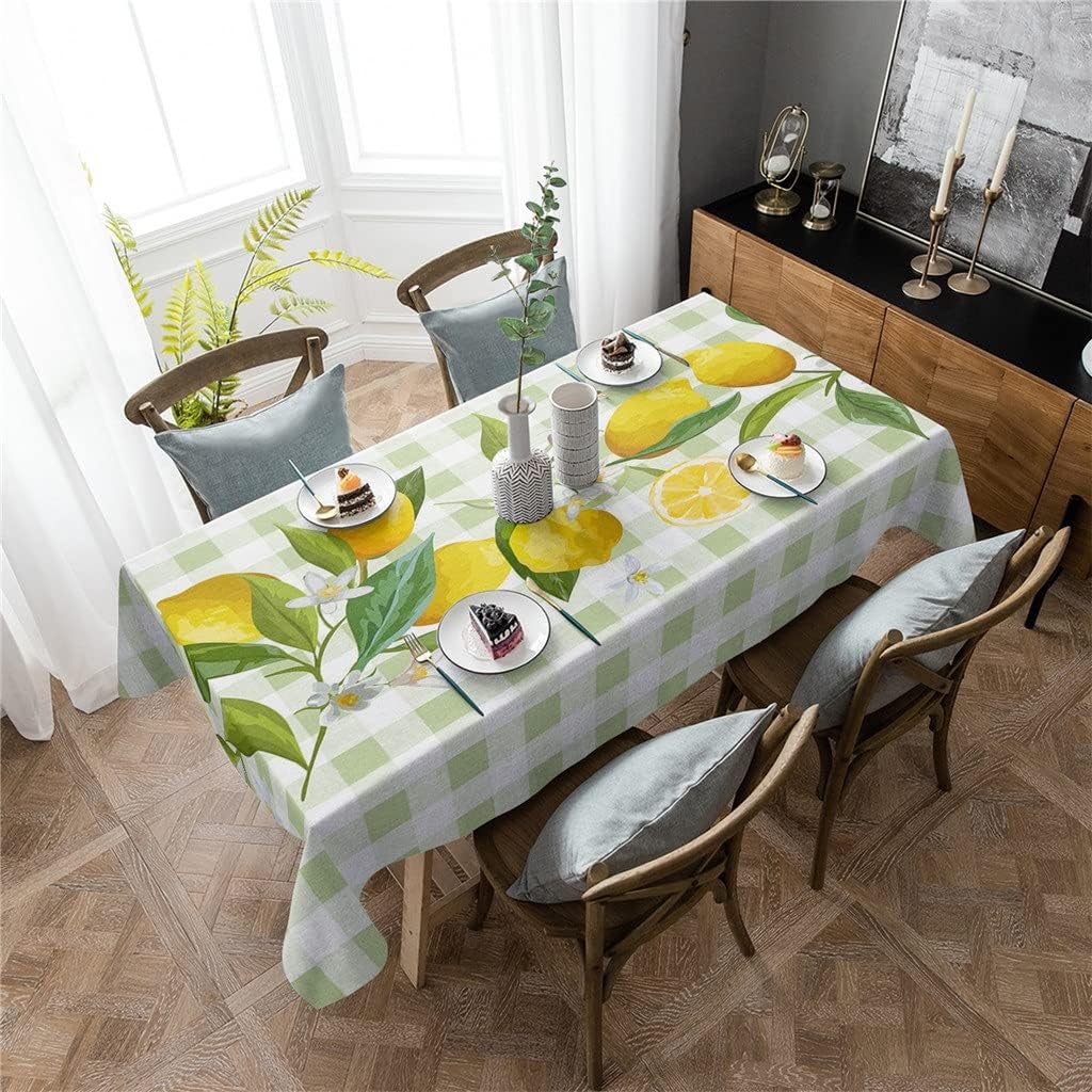 Lemon Plaid Tablecloths Waterproof Kitchen Dining Coffee Table for Living Room Home Decor Table Covers(153x259cm)