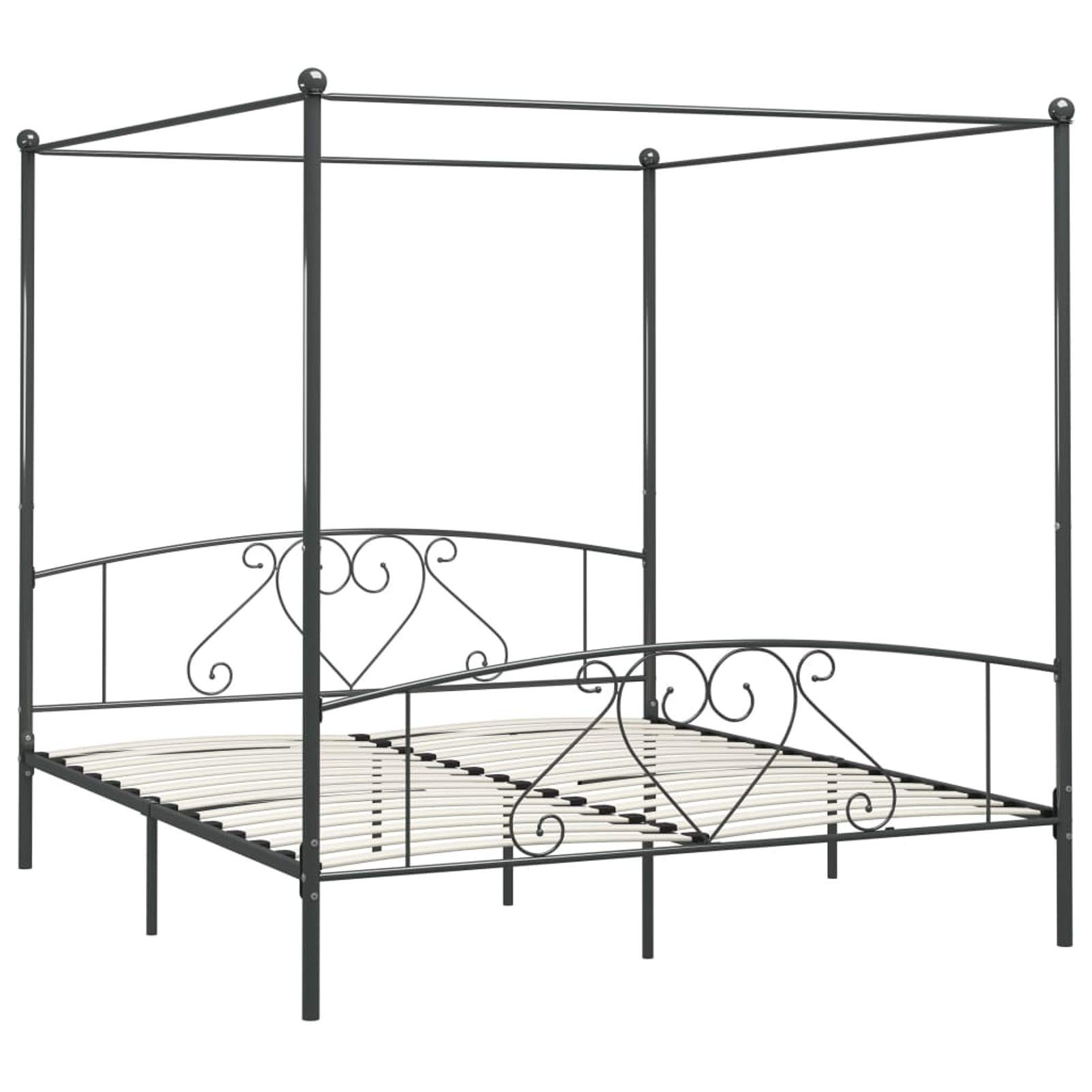 Homgoday Letto a Baldacchino Grigio in Metallo 180x200 cm, Zanzariera Letto, Matrimoniale Struttura Letto, Letto Giroletto Telaio, Letto in Metallo, Letto con Doghe per Soggiorno Camere da Letto