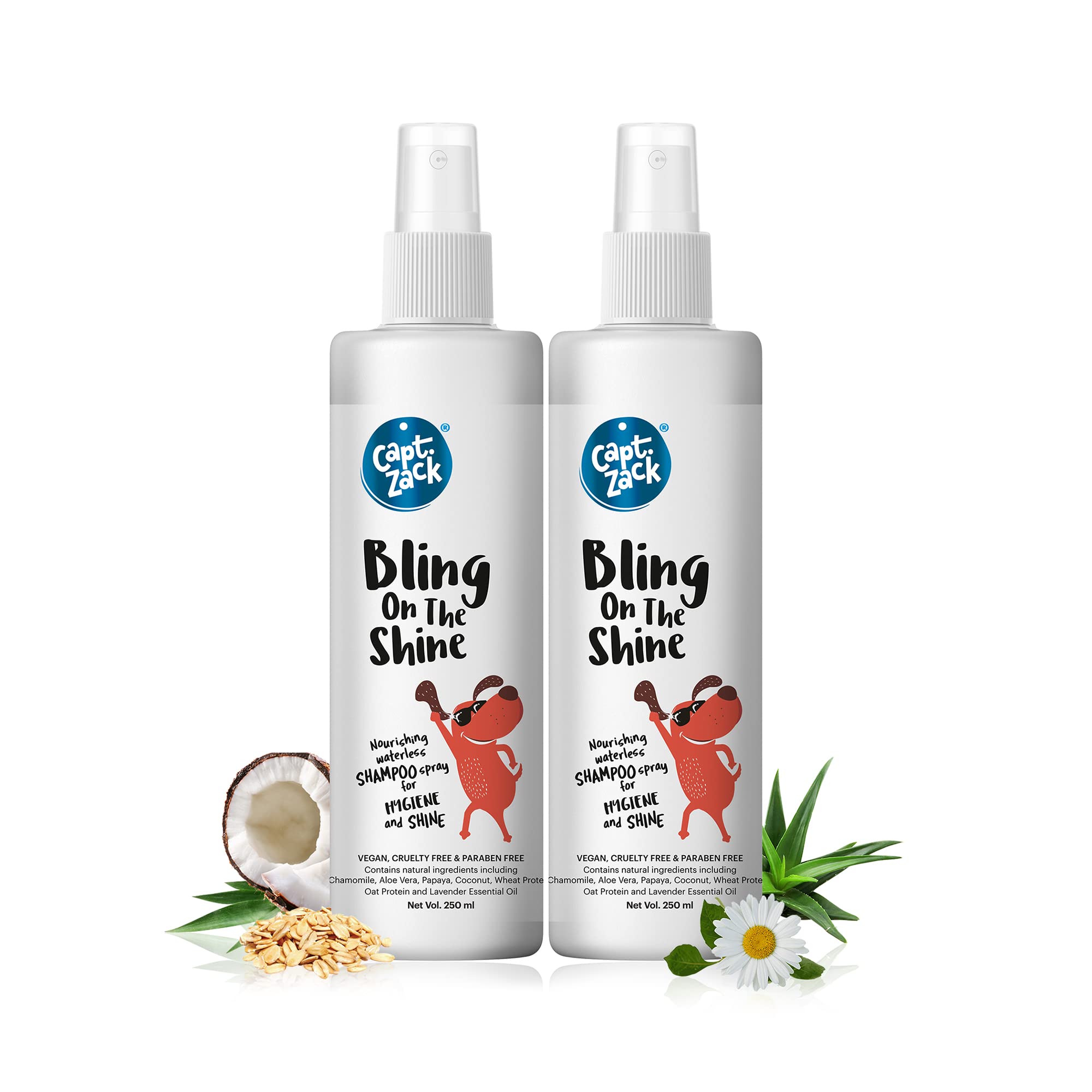 Captain Zack Dog Spray Shampoo for All Breeds | Bling On The Shine Nourishing Dry Waterless 250ml | Pack of 2 | Remove Dirt, Grime & Oil | Made with Natural Actives | Fresh Natural Fragrance (B099ZWB12G) Amazon Price History, Amazon Price Tracker