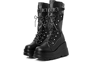 Gothic Platform Studded Chunky Wedge Heel Knee High Boots