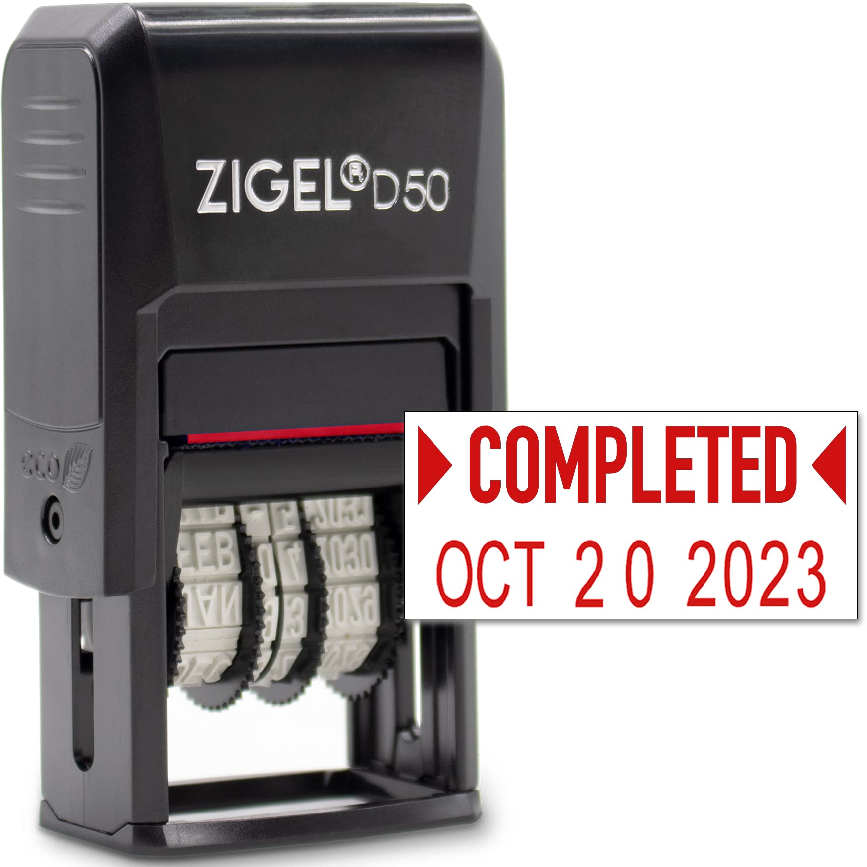Zigel - Timbro con data autoinchiostrante, colore: rosso COMPLETED
