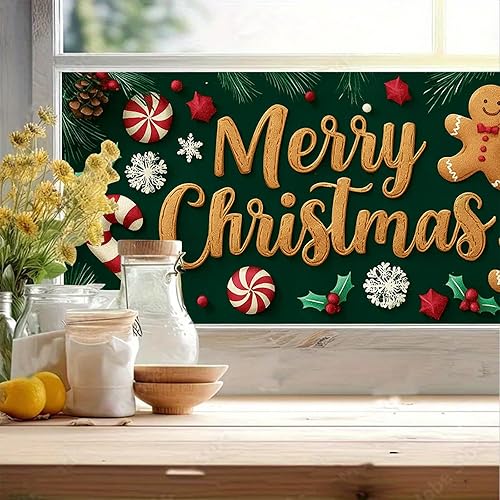 Miniatura 8 de Gingerbread - Cubierta de ventana de vinilo estático de Navidad de PVC, hoja de vidrio de privacidad de 39.3 x 17.7 pulgadas, panel decorativo,