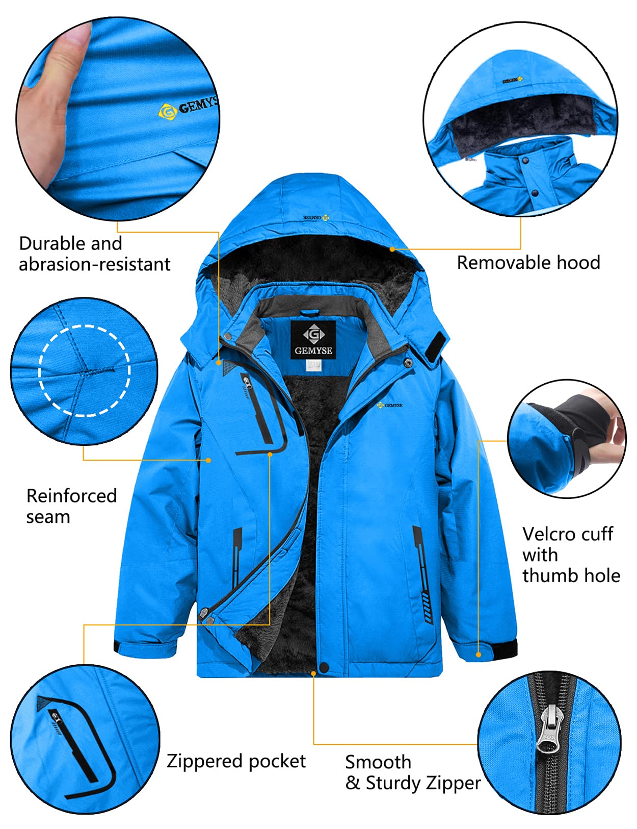 GEMYSE Bambini Giacca da Sci Impermeabile Pile Antivento Giacche Ragazzi invernale Cappotto con Cappuccio