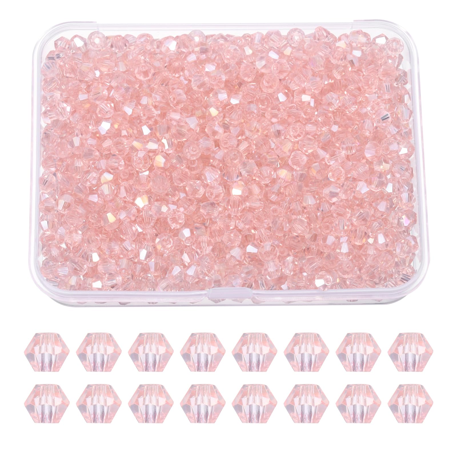 PATIKIL 1000pcs 4mm Bicone Glass Crystal Beads, Faceted Glass Spacer Beads with Box for Jewelry Making Bracelet Necklace Earrings DIY Suncatcher Craft, Pink AB